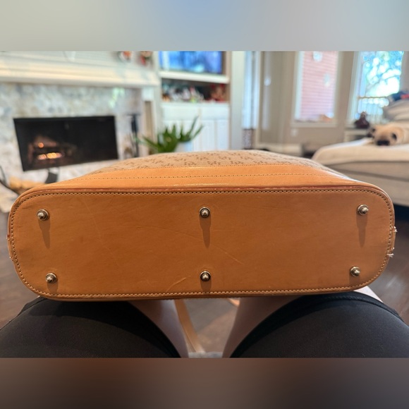 DOONEY & BOURKE Vintage Signature Tan & Brown Monogram w/ Leather Trim Tote EUC - Picture 6 of 14